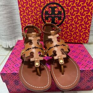 TORY BURCH Size 7 Phoebe Sandal Tan Leather NEW